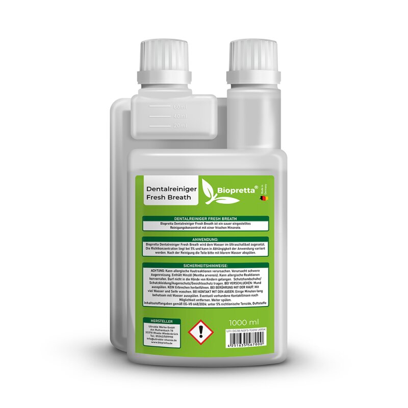 Biopretta Dentalreiniger Fresh Breath 1000 ml Flasche mit Dosierhilfe