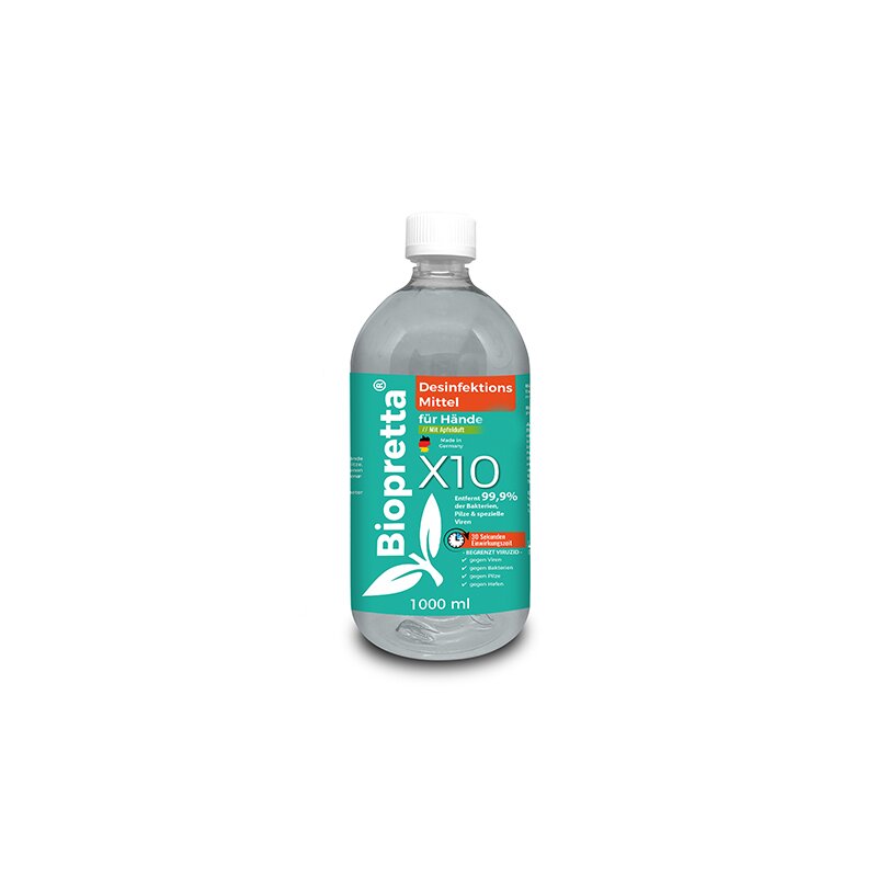 Biopretta X10 Handdesinfektionsmittel auf Alkoholbasis mit Apfelduft