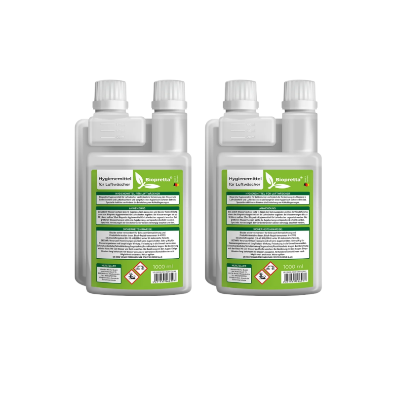 Biopretta Hygienemittel für Luftwäscher  2x 1000 ml Flasche mit Dosierhilfe