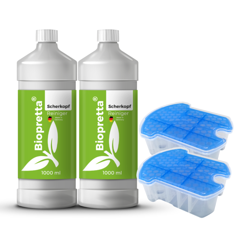 Biopretta Doppelset Scherkopfreiniger 2x1000ml Flasche + 2x Universal Kartusche